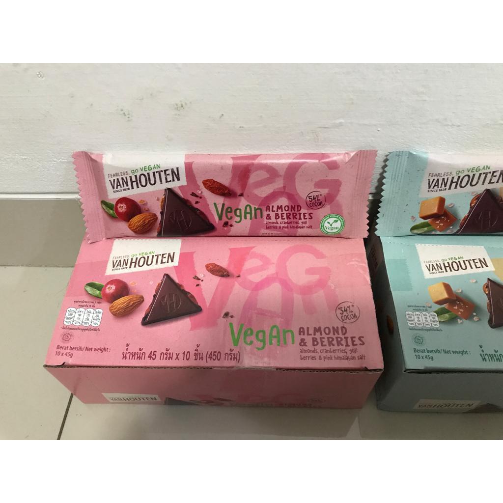 NEW!! VAN HOUTEN VEGAN CHOCOLATE BAR 54% COCOA ALMOND &amp; BERRIES / COCONUT ALMOND / SALTED CARAMEL vegan coklat 45 gram