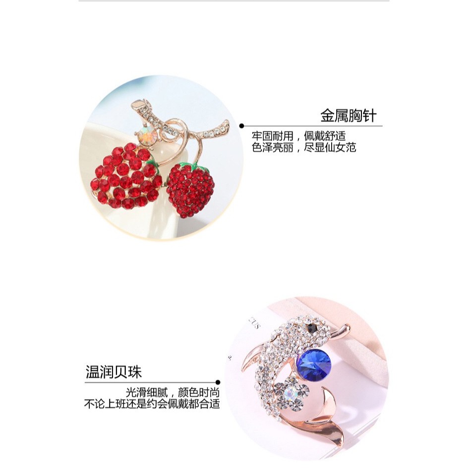 Versi Korea high-end indah kristal bros Temperamen opal bunga angsa Merah cherry bros fashion semua pertandingan aksesoris-8