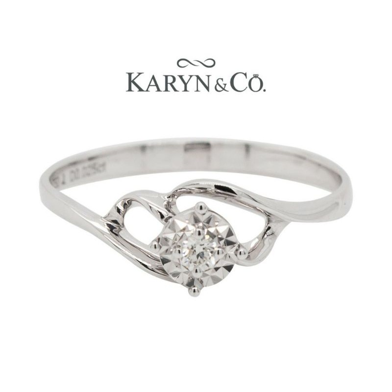 Cincin berlian wanita model solitaire illusion list pita polos rangka emas putih