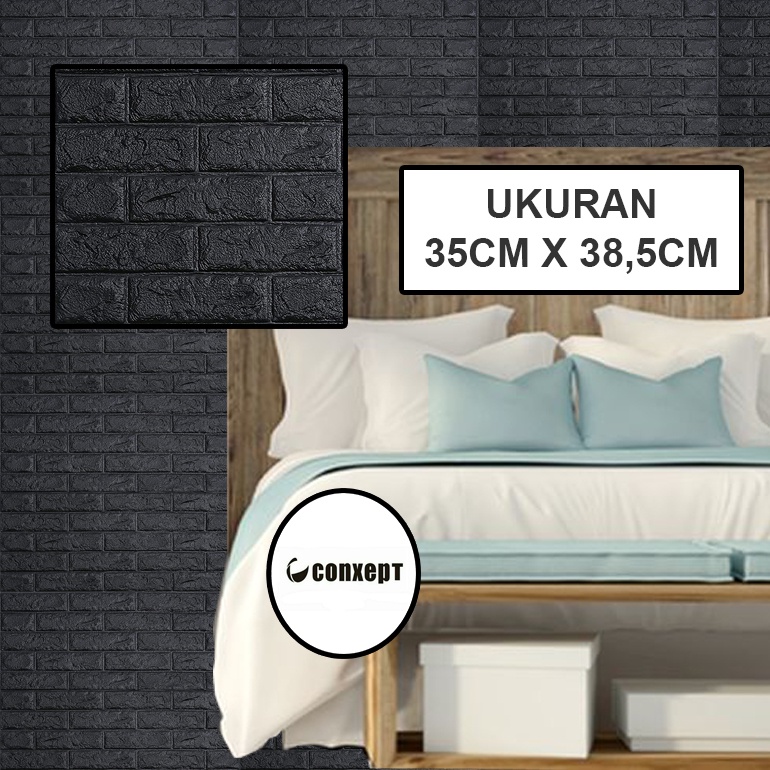 CX Wallpaper Foam 3D Bata Warna HITAM Premium Wall Paper Sticker Wallpaper Foam Bata Stiker