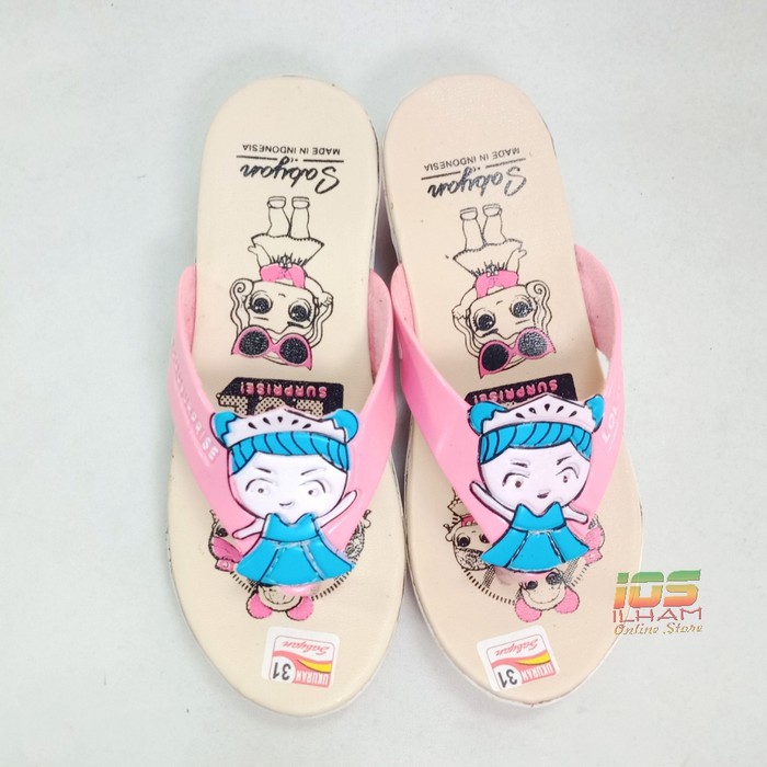 Sandal Jepit Anak Sabyan JP12 Motif LOL Hak 4cm Size 26-35 Pink