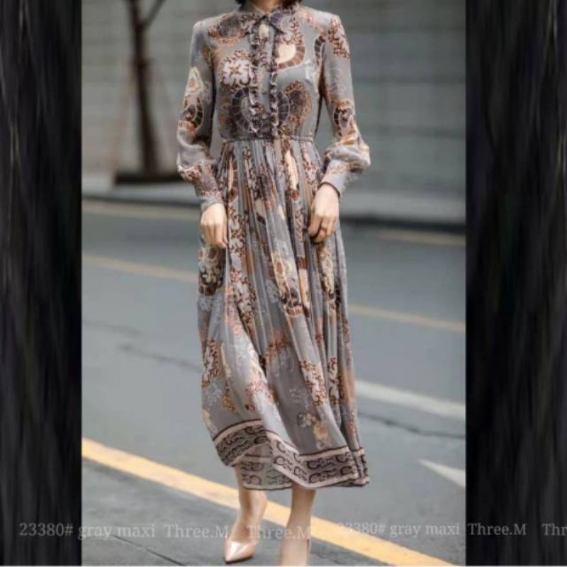 MDLV ~ 23380 GRAY MAXI DRESS MAXI GAMIS MAXI DRESS PREMIUM FASHION MUSLIM FASHION IMPORT