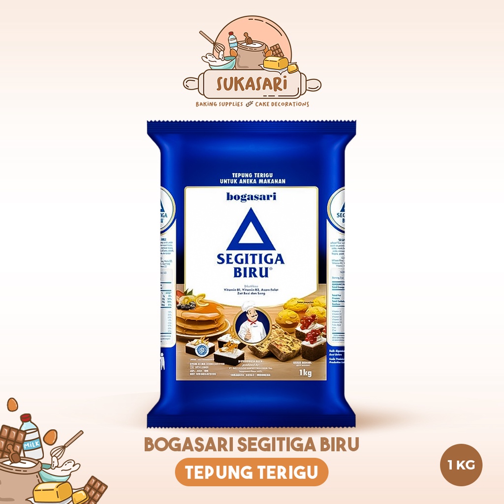 

Sukasari - Tepung Terigu Bogasari 1kg Segitiga Biru / Terigu Serbaguna Protein Sedang