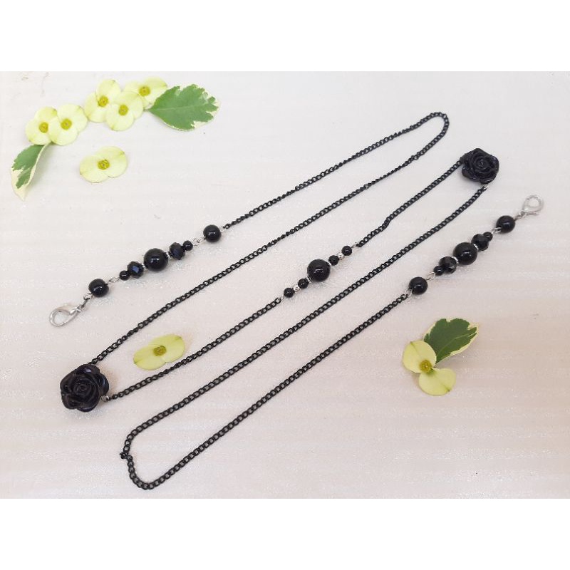 strap masker 2 in 1/konektor rantai mawar hitam