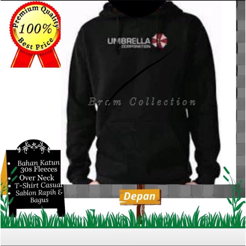 Hoodie Jaket Zipper Sweater Hoodie Zipper Premium Katun 30s Oblong Umbrella Corporation Pria Wanita