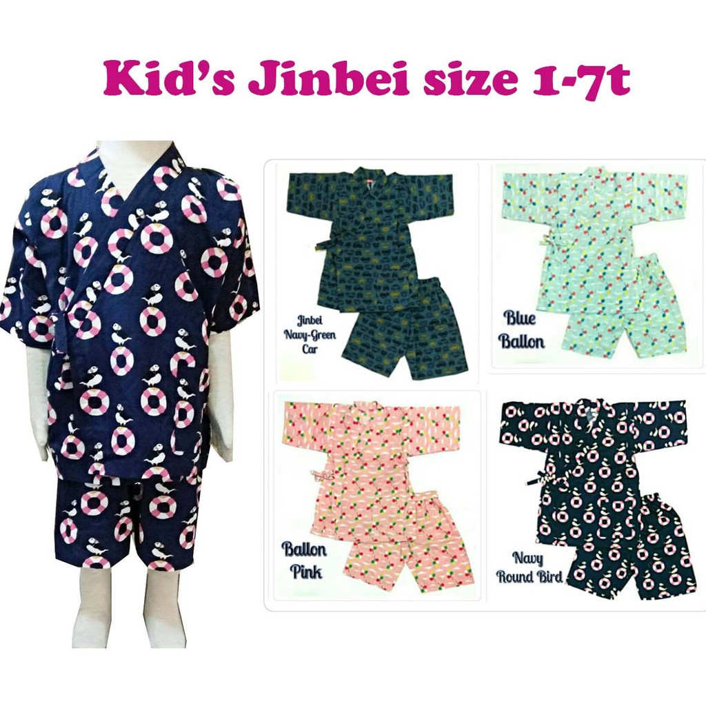 Size S M Jinbei GIRL BOY Simpel Yukata Kimono main Musim panas Anak Katun Jepang