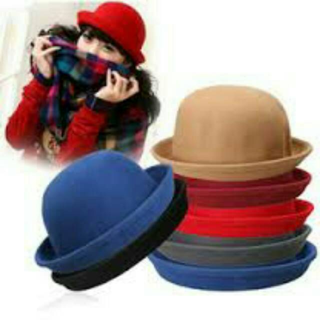 TERMURAH....Topi bowler size dewasa bulat bundar bahan bludru halus high quality