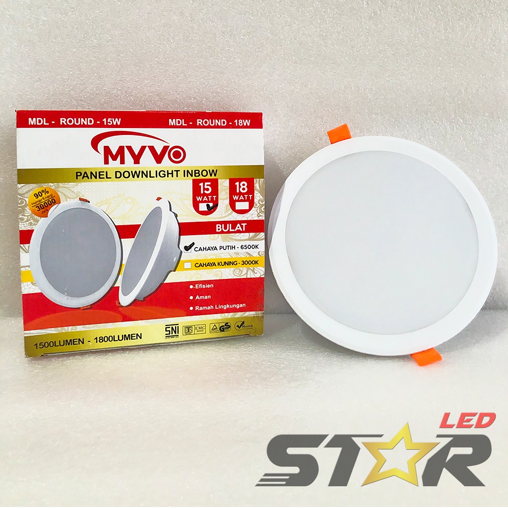 MYVO Panel Downlight Inbow LED 12W, 15W, 18W Lampu Modern Murah Hemat Energi Irit Listrik Plafon Langit Rumah 12 15 18 WATT Star