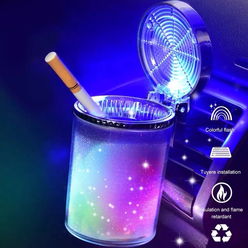 [1 Pcs Portable Car Ashtray With LED Light][Airtight Lid Multifunctional Vehicle Cup Holder Air Vent Ashtray Trash]