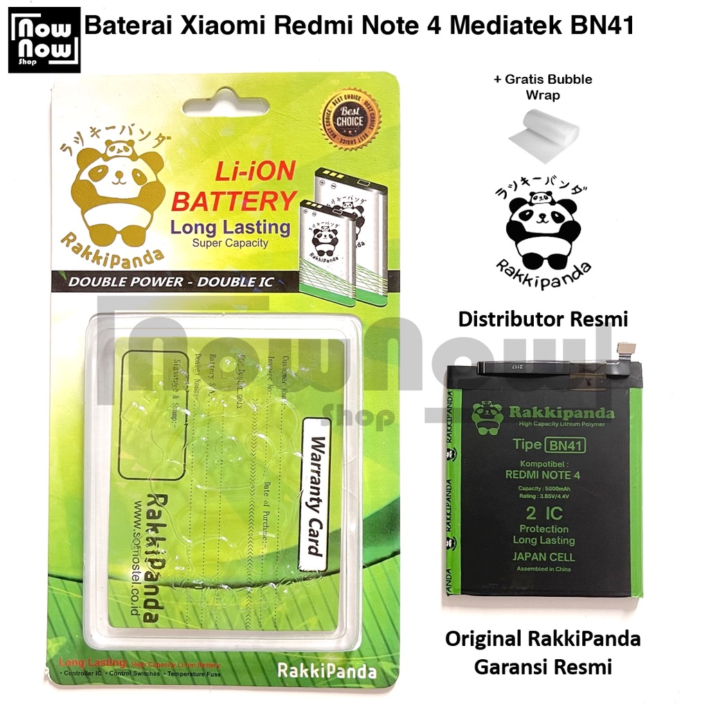Baterai RakkiPanda Xiaomi Redmi Note 4 Mediatek BN41 Double Power Original Batre Batrai Battery HP G