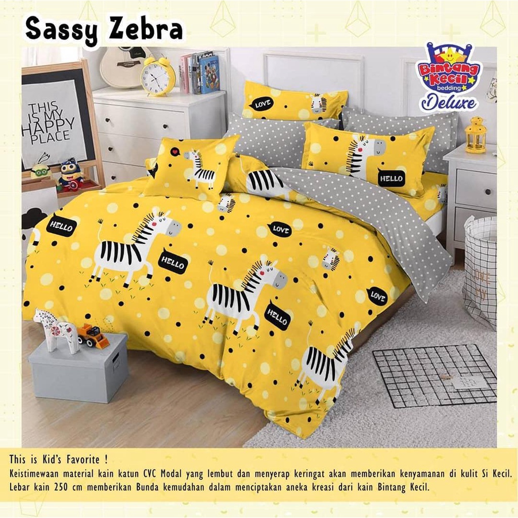 Sprei Katun Lokal Premiun Kualitas no 1 Motif Sassy Zebra kuning uk 90/100/120/160/180/200 Halus