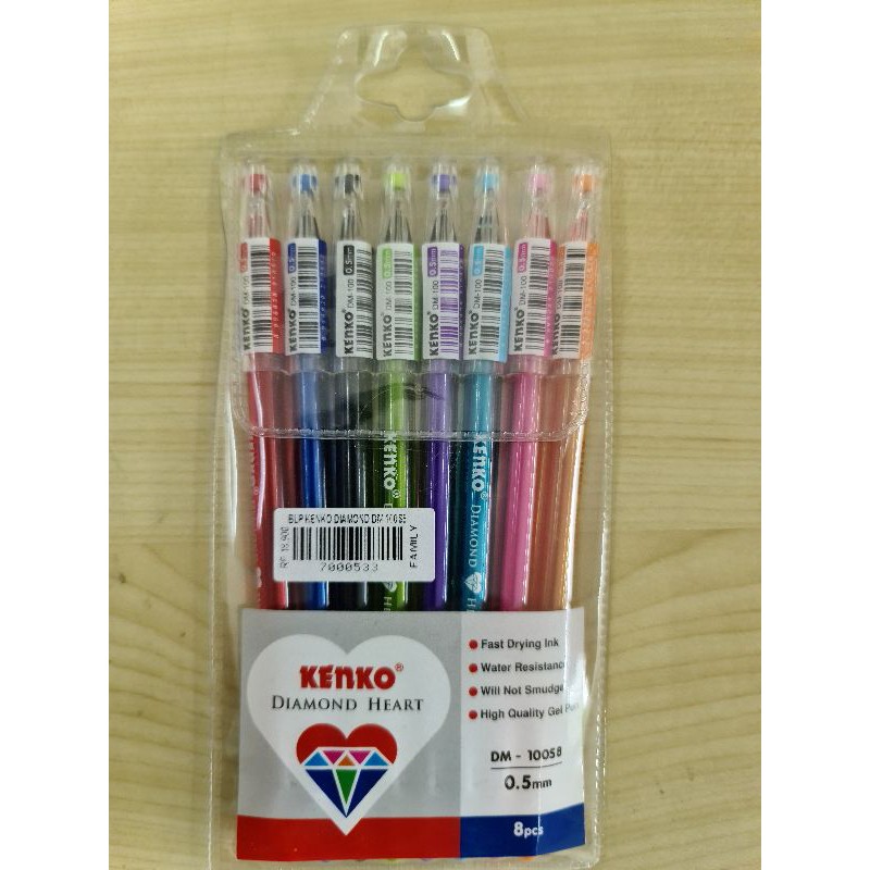 

Kenko Diamont Heart Gel Pen Ballpoin 8 Warna Pulpen Warna