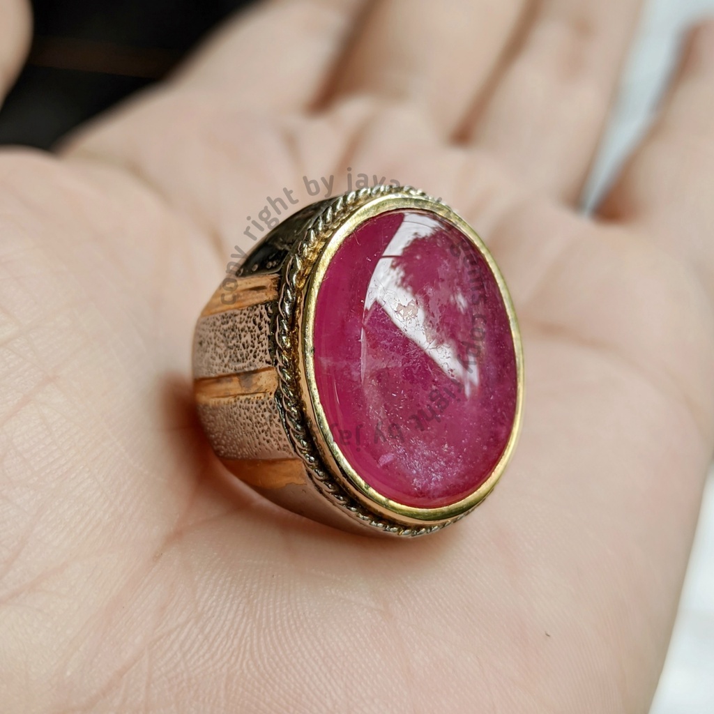 Natural Batu Akik Permata Pink Star Ruby Corundum Mewah Ring Perak PRSC02