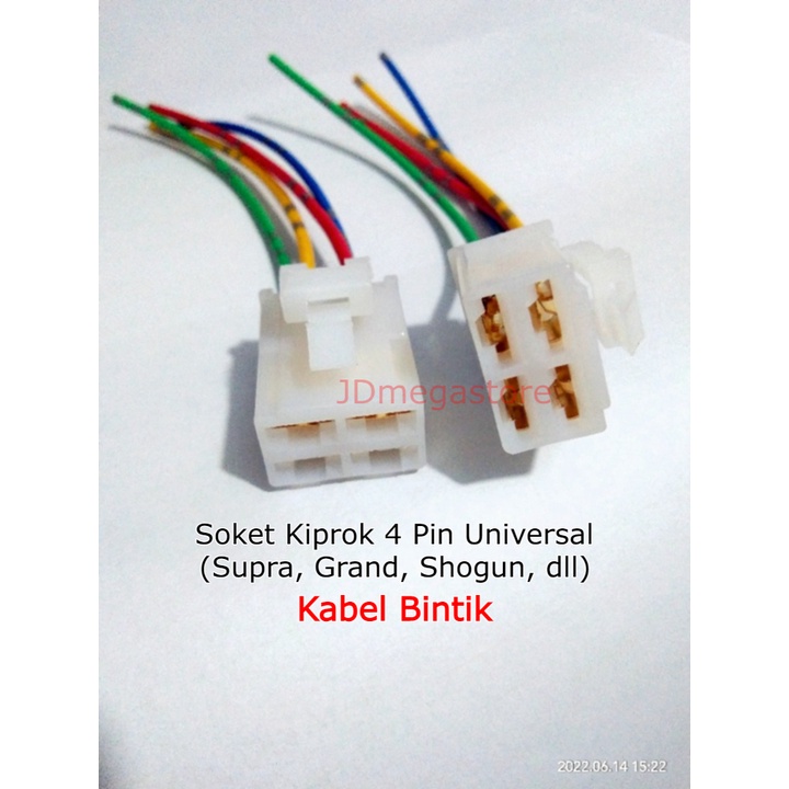 (Grosir/COD) Soket Kiprok/Regulator 4 pin Universal + kabel bintik (Supra, Grand, Shogun,dll)