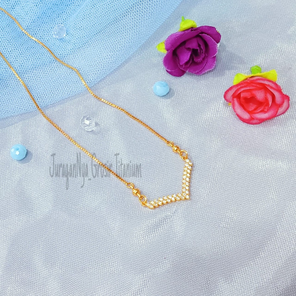 KALUNG TITANIUM PERMATA FUJI ZIRCON WARNA ROSEGOLD SUPER SIMPLE ELEGAN ANTI KARAT&amp;ANTI LUNTUR