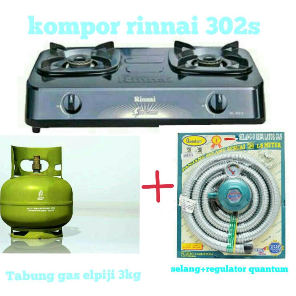 KOMPOR RINNAI 302S TABUNG GAS 3KG DAN ISI REGULATOR DAN SELANG GAS Terbaik