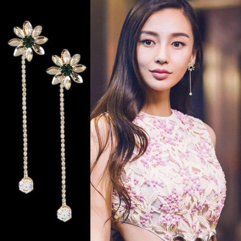 Super fairy liar bunga kristal rumbai anting-anting wanita anting-anting Korea elegan manis anting-a