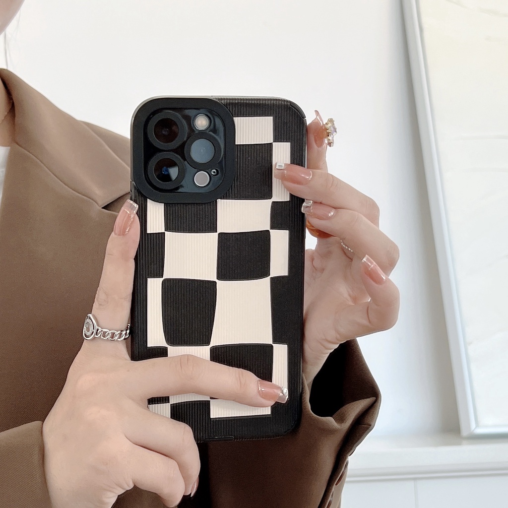 Case Motif Kotak-Kotak Hitam Putih Untuk Huawei Nova 8 8Pro 7 7Pro P50Pro P40 P30 Mate 30 40Pro