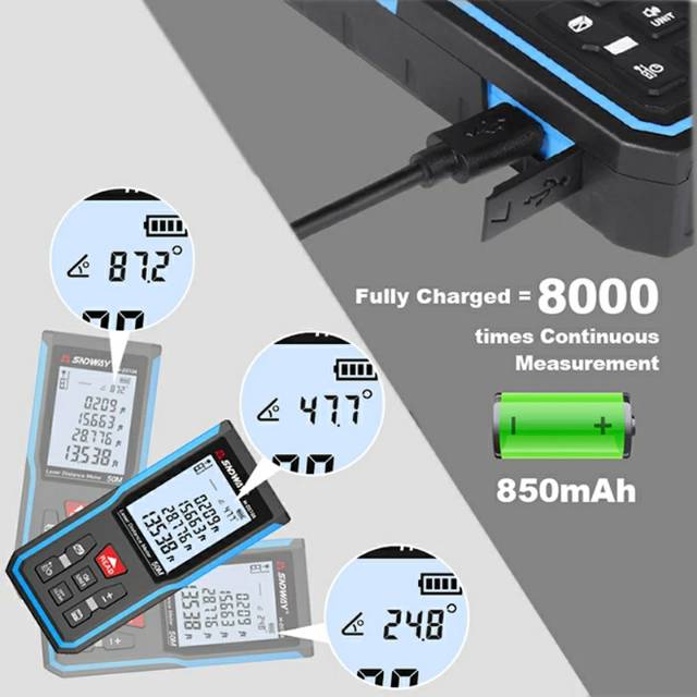 SNDWAY Laser Distance Meter 50/100/120M HD510A HD100A HD120A Rechager Li-ion Battery Pengukur Jarak