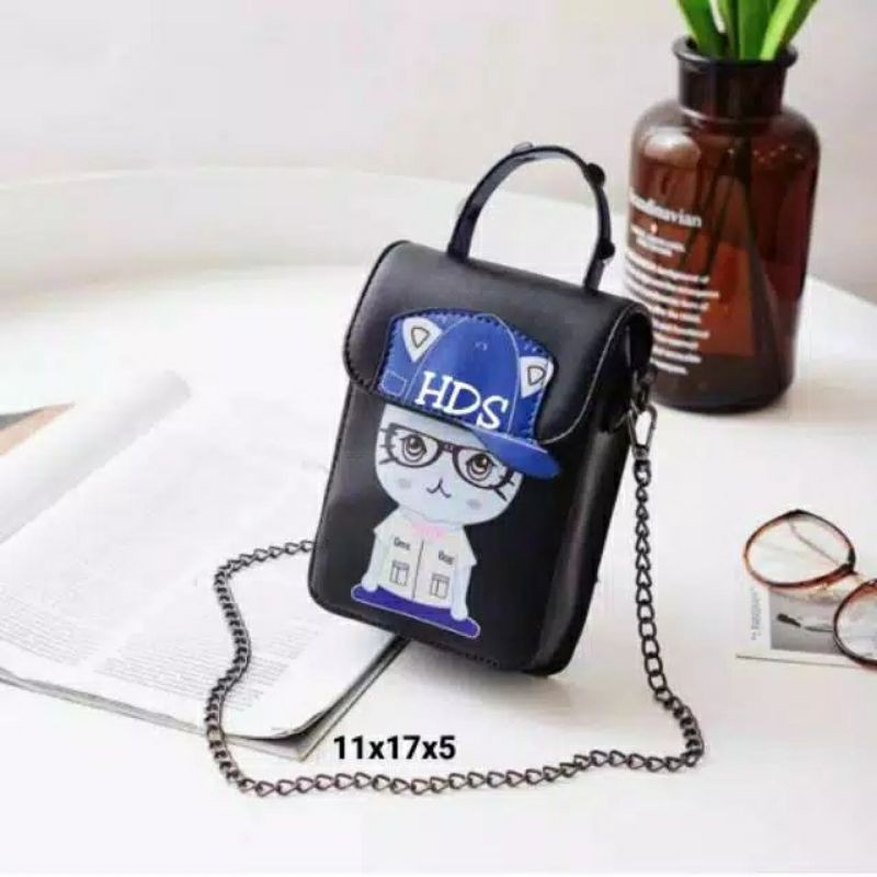 Pockeet Dompet HPO CAT BOY-TOPI Selempang Rante Mini Tas HP Androidd