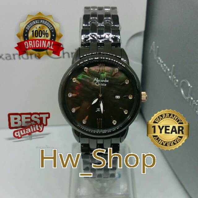 Jam Tangan Wanita Alexandre Christie 2566 Keramik Hitam Original