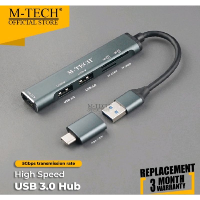 5IN 1 Type C USB HUB 3.0 3Port SD TF Card 5Gbps High Speed M-Tech ori