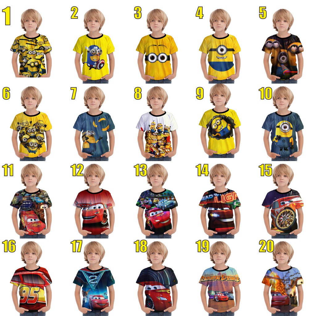  Kaos  Anak  laki  laki  Minion Cars Ultraman Tayo Kungfu Panda 