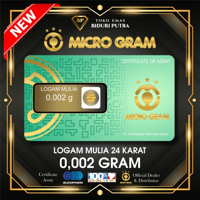 EMAS MINI MICRO GRAM 0.002gram LOGAM MULIA 24KARAT DIJAMIN ASLI ORIGINAL TERMURAH SOUVENIR GIFT HADIAH KADO MINI GOLD / MINI GRAM / BABY GOLD TOKO EMAS