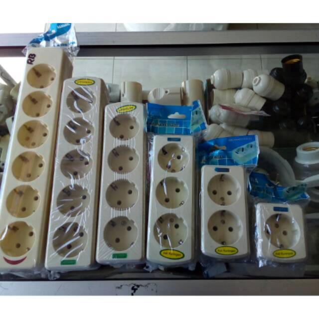 Terminal 6 lubang stop kontak kuningan dan lampu augen