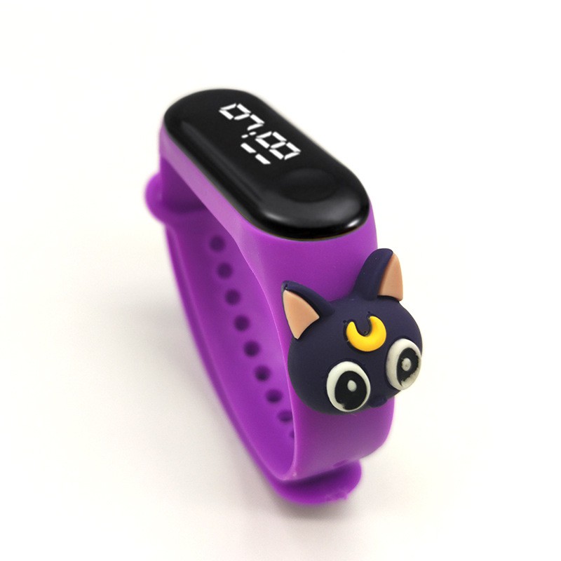 Jam Tangan Anak LED Digital display Elektronik Motif karakter kartun Lucu Murah-Kucing Ungu