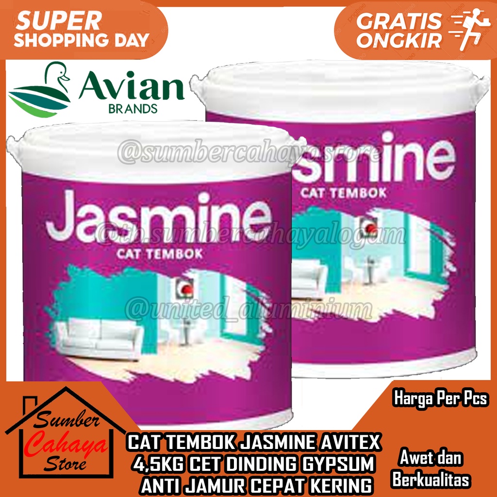 Jual Cat Tembok Jasmine Avitex 45kg Cet Dinding Gypsum Plafon Anti Jamur Cepat Kering Catt 6818