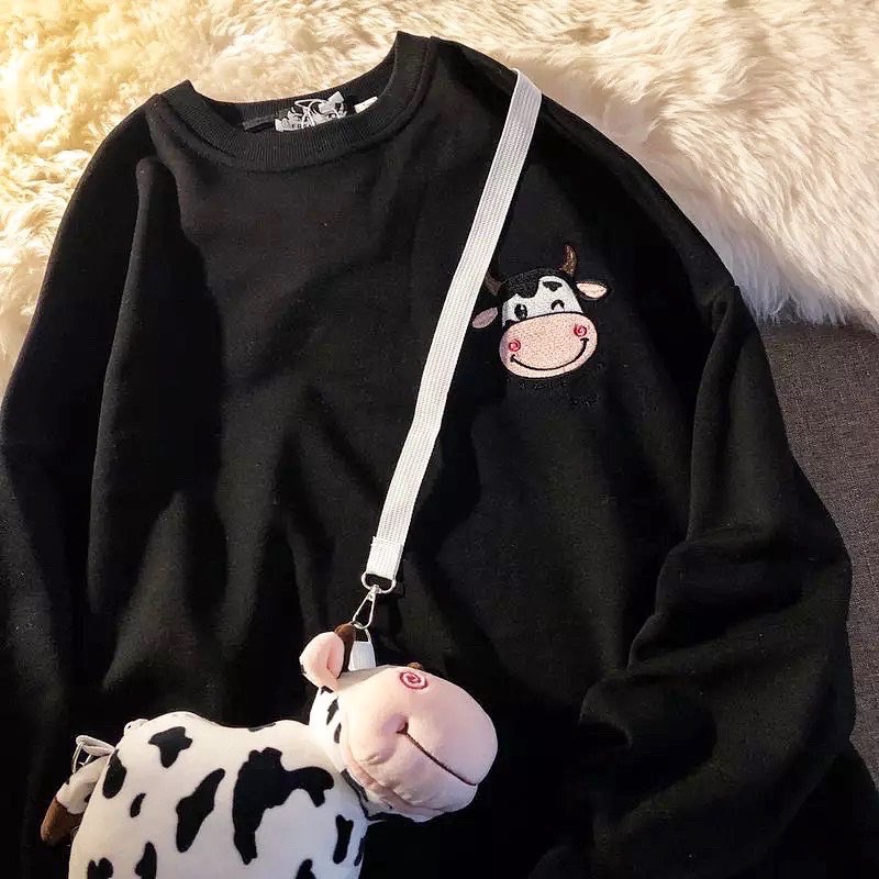 BEFAST - ZEC OOTD Wanita Sweater REVAIN / Sweater FLEECE CowCute / Pakaian sweater Kasual / Sweater Keluaran Terabru / Sweater Wanita / Termurah