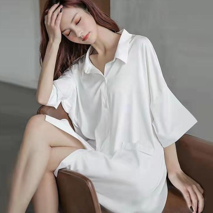 Muraaaahh.. Kemeja putih baju tidur wanita musim panas seksi piyama sifon renda backless godaan baju