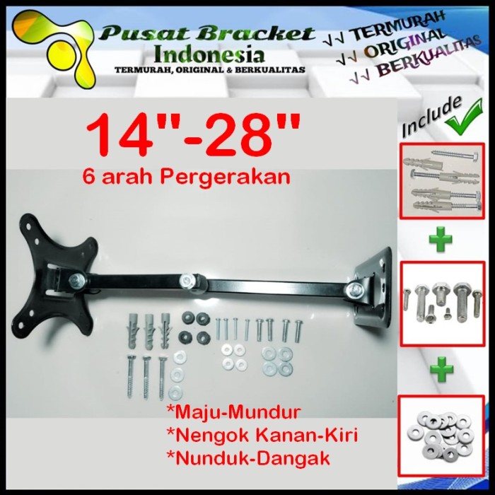 Bracket Tv 24 Monitor Lengan 14&quot; s/d 28&quot; 6 arah Fleksible PBI.SWK1-004