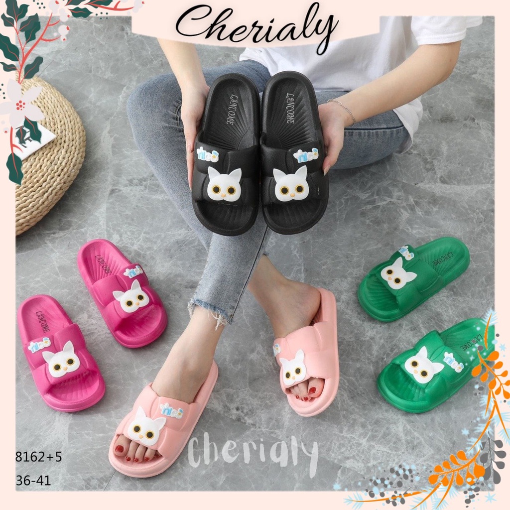 PVC Sandal Slop Jelly Wanita Import Motif Catty Bahan Karet Lentur Empuk Sol Anti Slip LANCOME 8162-5