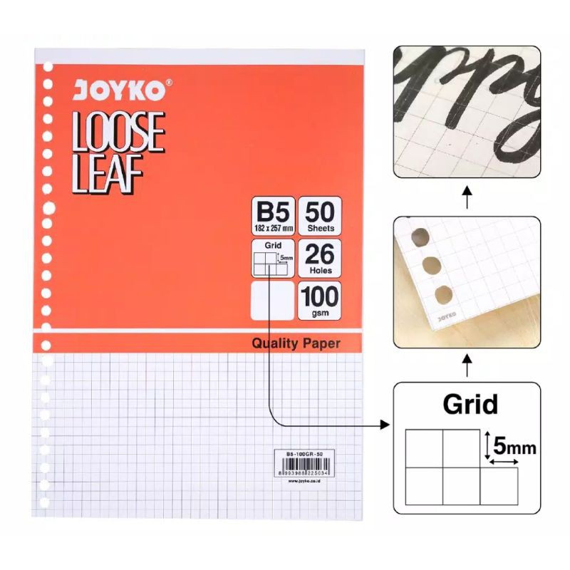 Kertas File / Isi Binder Loose Leaf Joyko B5 Grid / Dotted / Polos 50 Lembar