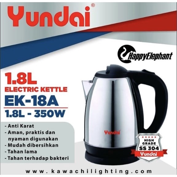 YUNDAI ELECTRIC KETTLE TEKO PEMANAS LISTRIK OTOMATIS STAINLESS 1.8 Ltr