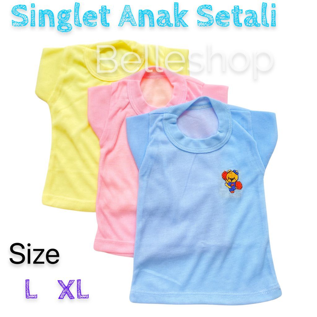 BELLE-12 PCS Kaos Oblong Anak Bordir Lengan Pendek SETALI  Bordir