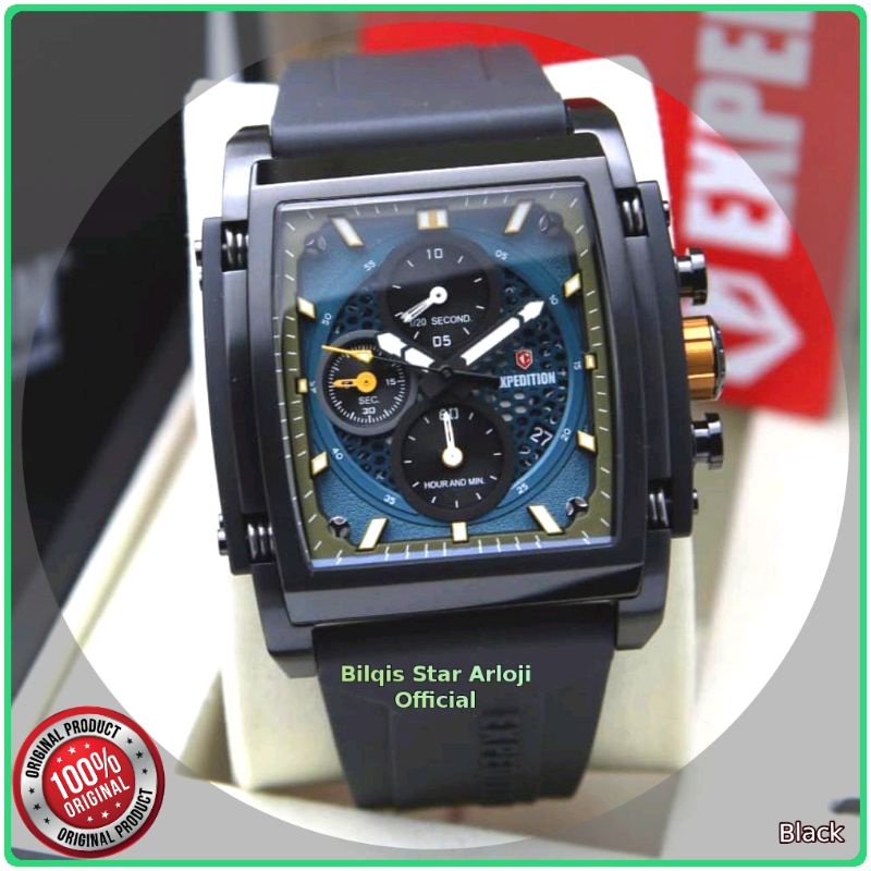 Jam Tangan Pria Kotak Expedition E6798 McTerbaru Case Hitam Tali Karet Original 100%