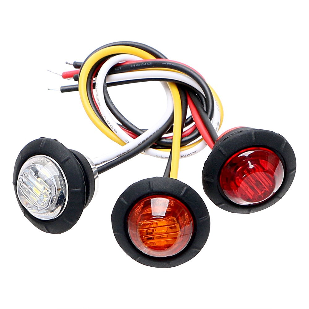 1 PC 12V 24V 3 LED 3/4 &quot;Lampu Bulat Trailer Side Marker Lampu Kuning Putih Merah untuk Truk Izin Lampu Truk Lampu Sein