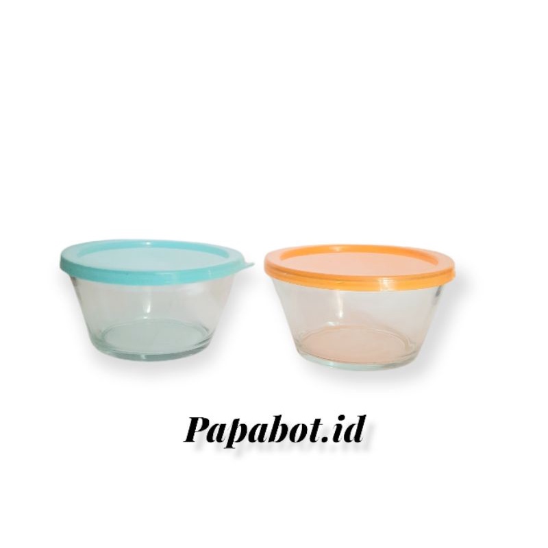 Mangkok kaca tutup plastik souvenir/mangkok mpasi/tempat bubur bayi/mini mix bowl model v
