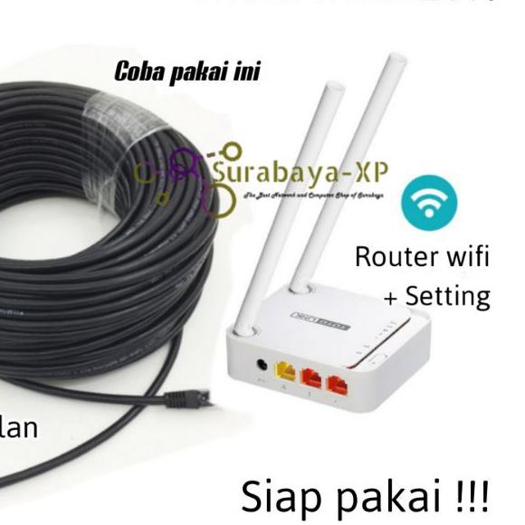 ♜ Paket Kabel LAN 30 Meter + Wifi Router untuk penguat sinyal ♫