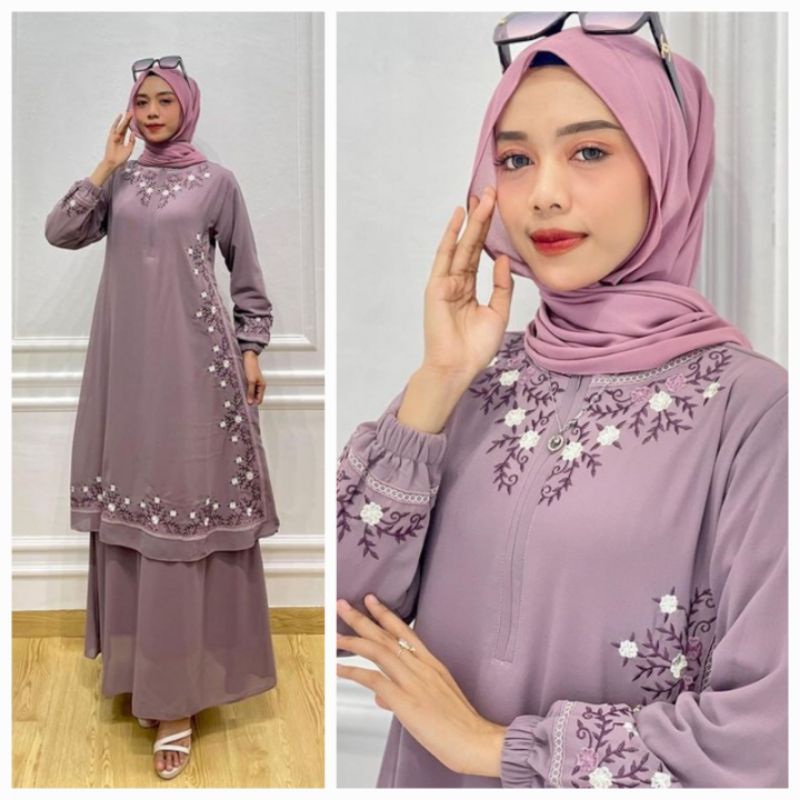 Gamis Malaysia Melayu Nadila Bordir Bunga Samping Premium Raihanah Melati Letter L Pekanbaru Seragam