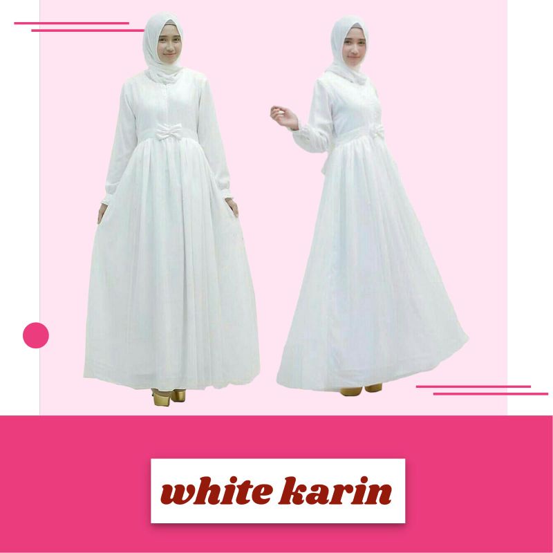 white karin maxi dress/dress putih cantik