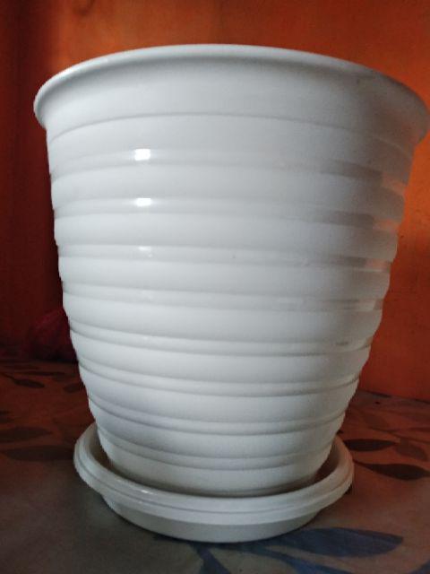 Pot Bunga Tawon Putih Tinggi(pirus) 30cm +tatakan Putih Original