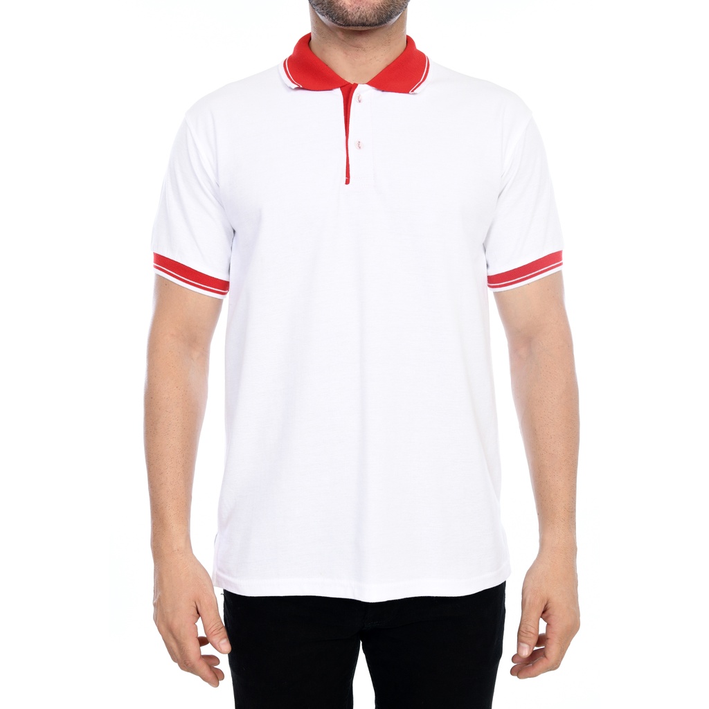 Kaos kerah UK XXL / kaos polo / polos lakoste / polo shirt-Putih Kerah Merah
