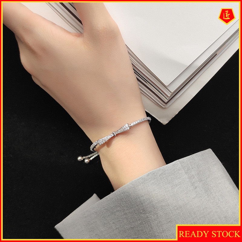 [Ready Stock]925 Silver Diamond Bow Bracelet Women's Simple Ins Style