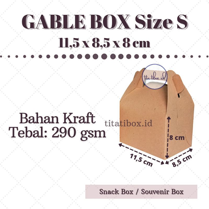 

Gable Box Size S / Paper Box Tenteng / Souvenir Box / Snack Box / Kemasan Makanan / Tas Kado