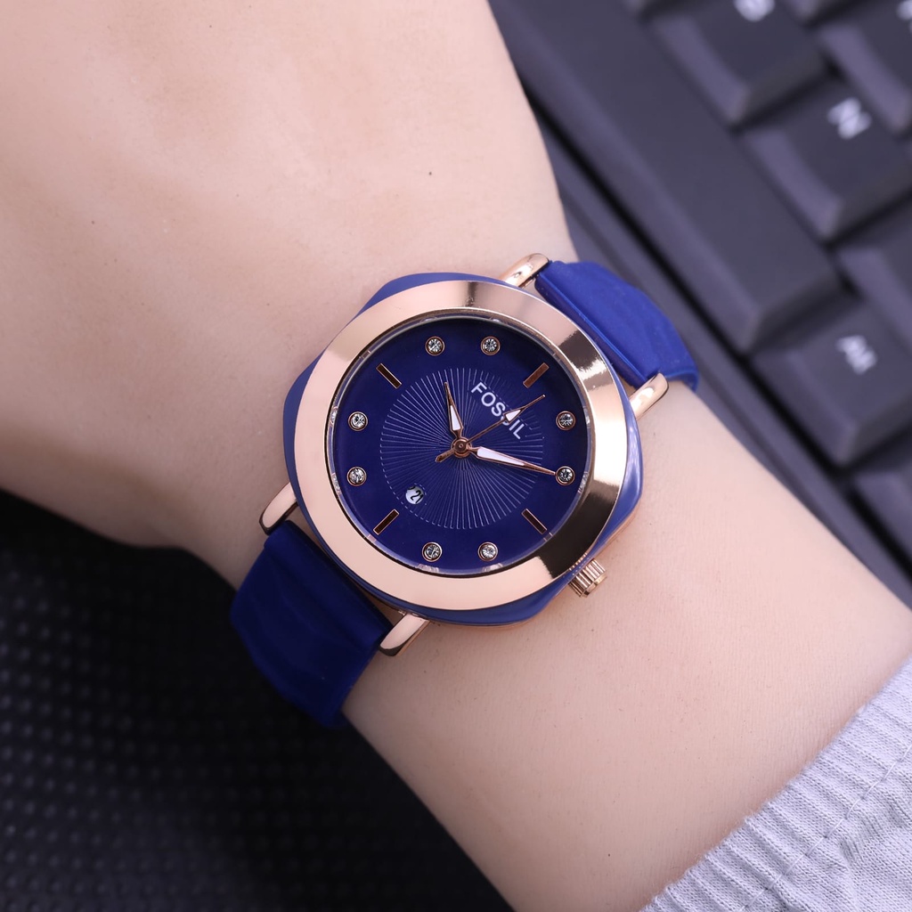 Jam Tangan Wanita L1653S Tali Rubber Case Rose Tanggal Aktif Free Box &amp; Baterai