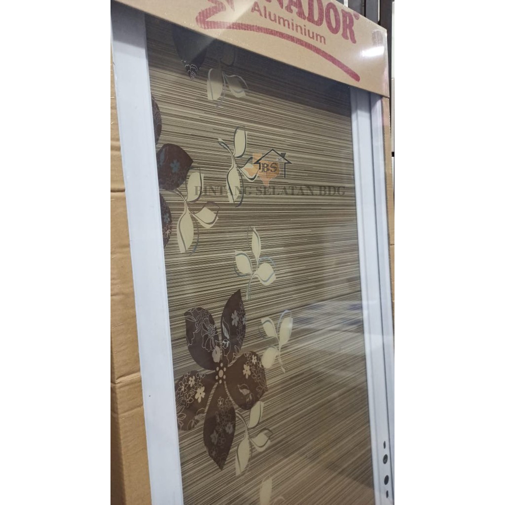 PINTU ALUMUNIUM DOLPHIN INADOR EKOM BR J017 MOTIF BUNGA COKELAT